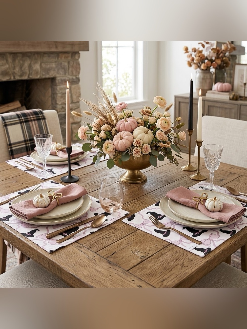 Cupcakes and Cashmere Set of 4 Black Witch Hat Pink Coquette Bow Print Placemats - Picture 3 of 3